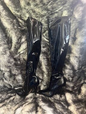 Mix No. 6 Black Patent Over-the-Knee Stiletto Boots